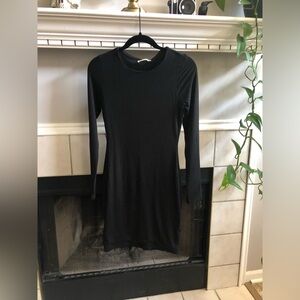 Ribbed Knit Black Midi Dress
